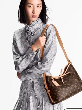 Brown Monogram Shoulder Bag with Natural Leather Trim